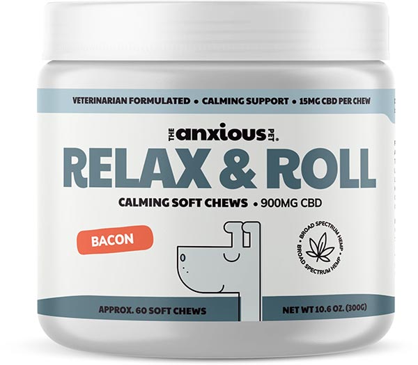 Photo of a jar of Anxious Pet Relax and Roll Soft Chews