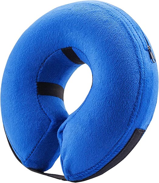 Photo of a blue BENCMATE Protective Inflatable Collar for Dogs and Cats