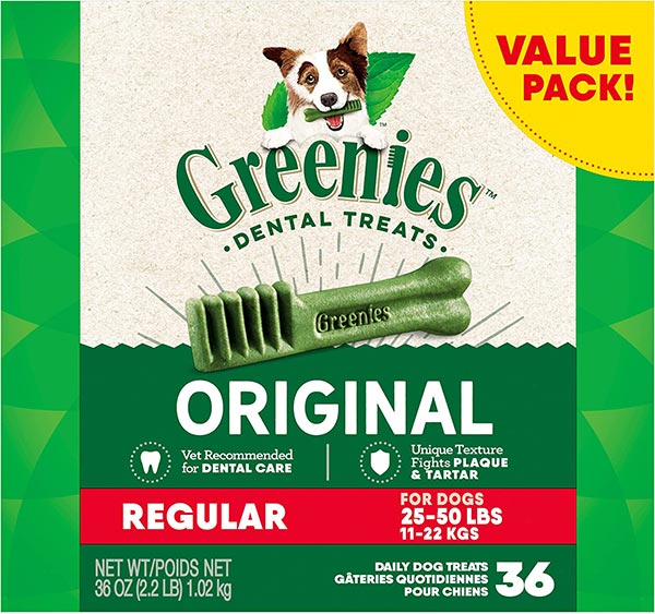 Photo of a pack of Greenies Original Dental Chews for Dogs