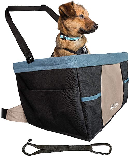 Photo of a puppy sitting in a Kurgo Dog Booster Seats for Cars