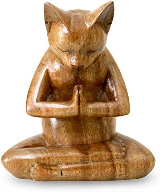 Photo of a NOVICA Meditation Prayer Suar Wood Yoga cat Sculpture