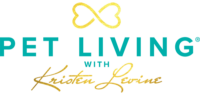 Pet Living With Kristen Levine Logo - Turquoise Sans-serif Type With Gold Textured Bone Icon Above And Gold Textured Script Type Below