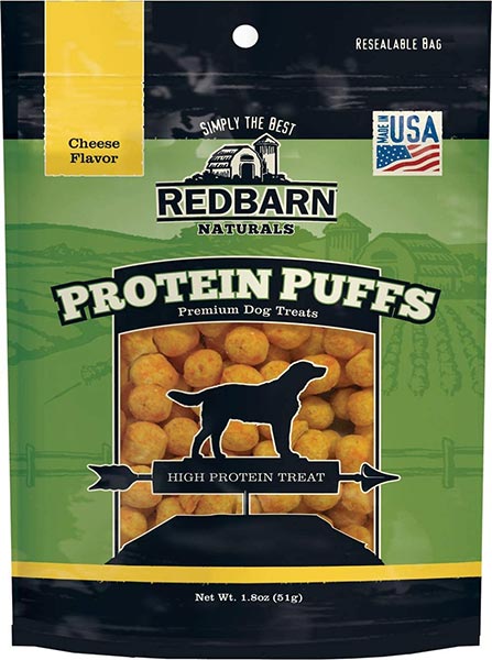 Photo of a pack of Redbarn Protein Puffs for Dogs