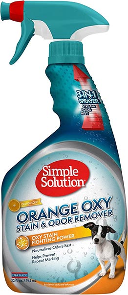 Photo of a bottle of Simple Solution Oxy Pet Stain and Odor Remover