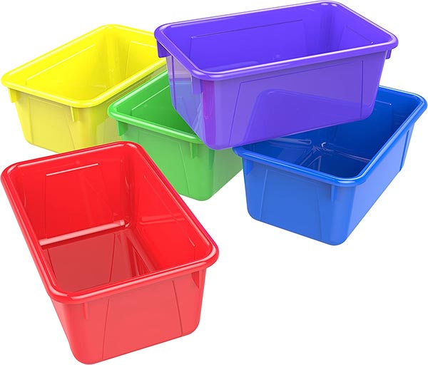Photo of multi-colored Storex small plastic bins