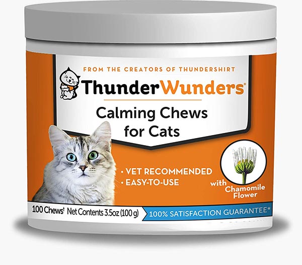 Photo of a jar of ThunderWunders Cat Calming Chews