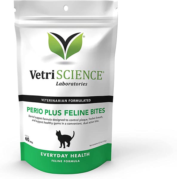 Photo of a pack of VETRISCIENCE Perio Plus Crunchy Teeth Cleaning Treats for Cats